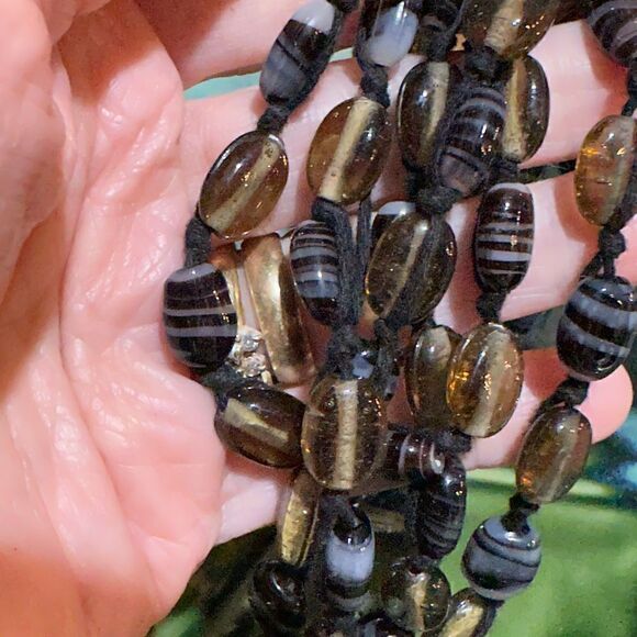 Black Handcrafted Hand Strung Multi Layer Necklace /Matching Earrings - Picture 5 of 5